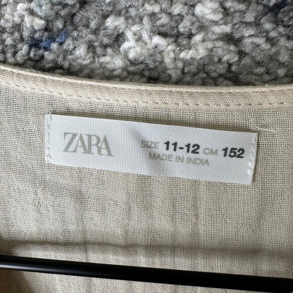 Zara Dress Girls 11-12 152 Beige Embroidered Boho Peasant Long Sleeve Cotton - Picture 3 of 6